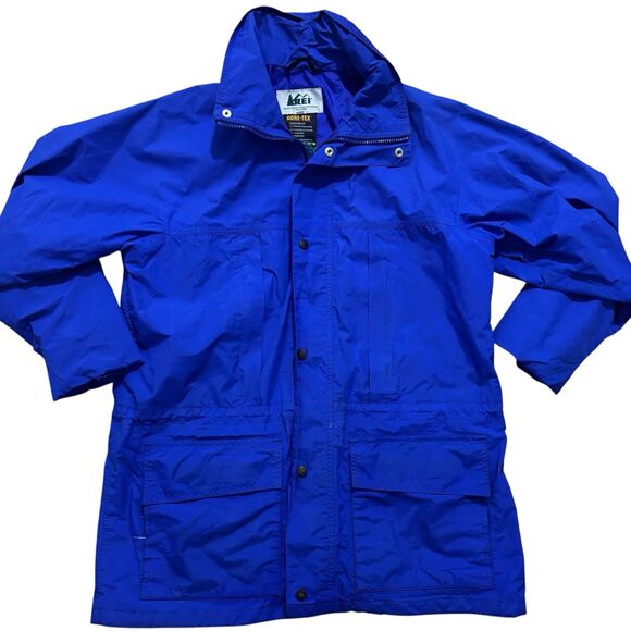 REI Vintage Mens Large Gore Tex Rain Waterproof Double Zip Jacket Coat Blue READ